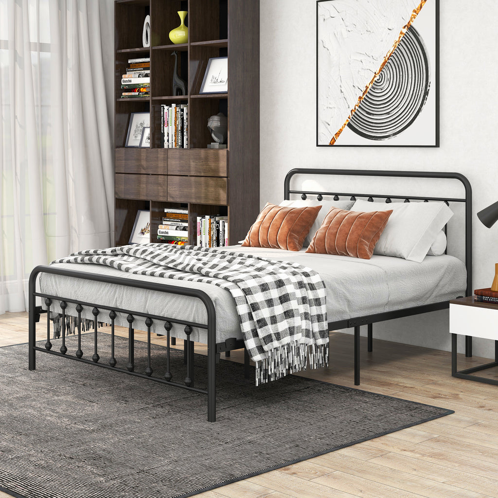 Metal Platform Bed Frame with Victorian Style Headboard