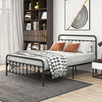 Metal Platform Bed Frame with Victorian Style Headboard