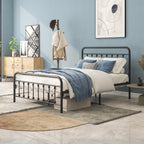 Metal Platform Bed Frame with Victorian Style Headboard
