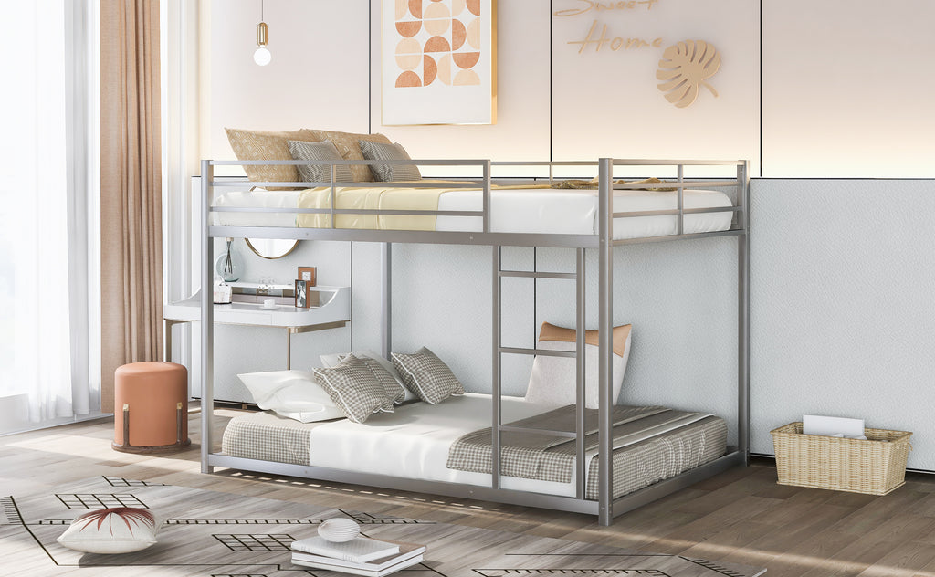 Full Over Full Metal Bunk Bed with Ladder in Silver