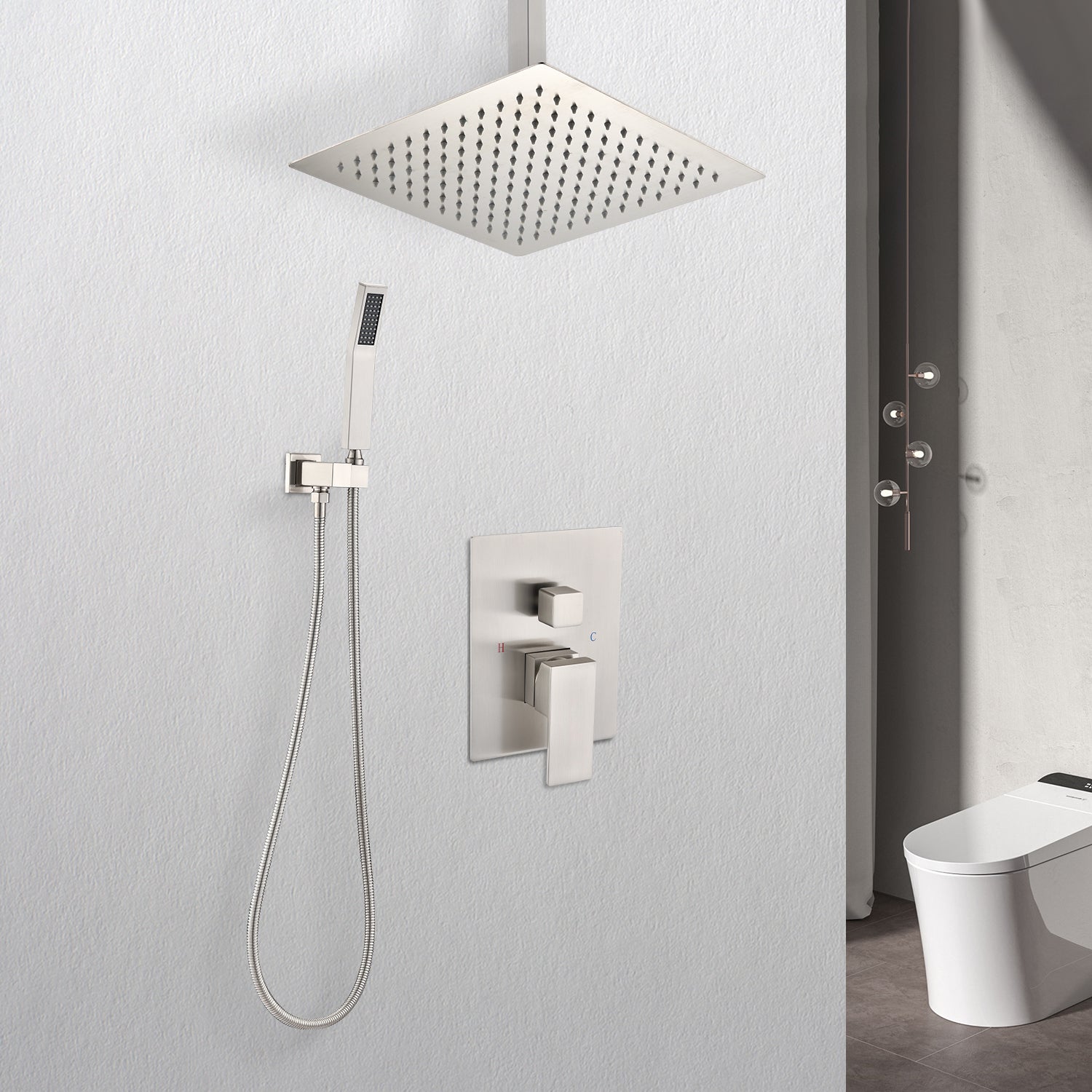 Ceiling Mounted Shower System Combo Set with Handheld and 16" Shower Head