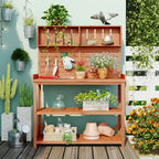 TOPMAX 65" Large Wooden Farmhouse Rustic Outdoor Potting Bench