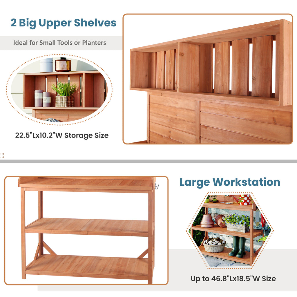 TOPMAX 65" Large Wooden Farmhouse Rustic Outdoor Potting Bench