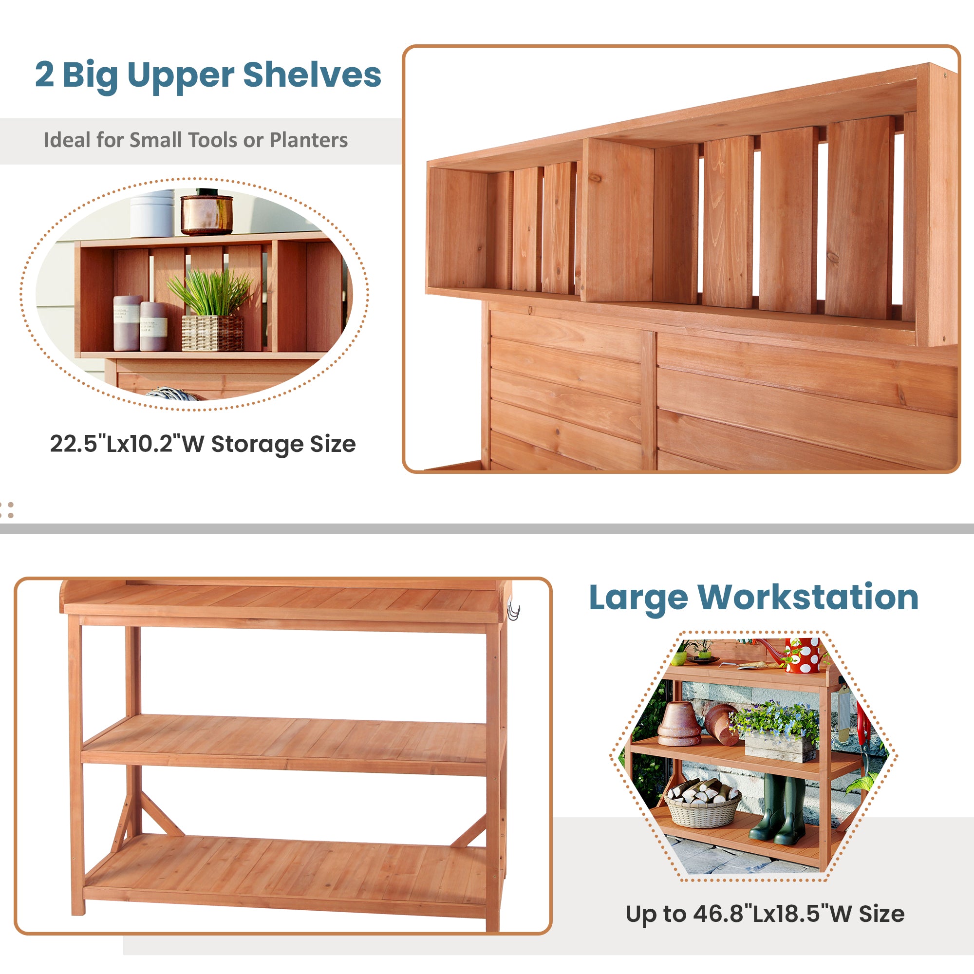 TOPMAX 65" Large Wooden Farmhouse Rustic Outdoor Potting Bench