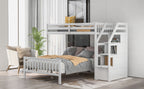 Twin Over Full Loft Bed with Staircase, White