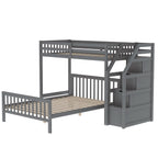 Twin Over Full Loft Bed with Staircase, Gray