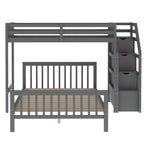 Twin Over Full Loft Bed with Staircase, Gray