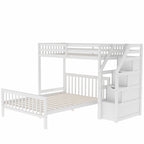 Twin Over Full Loft Bed with Staircase, White