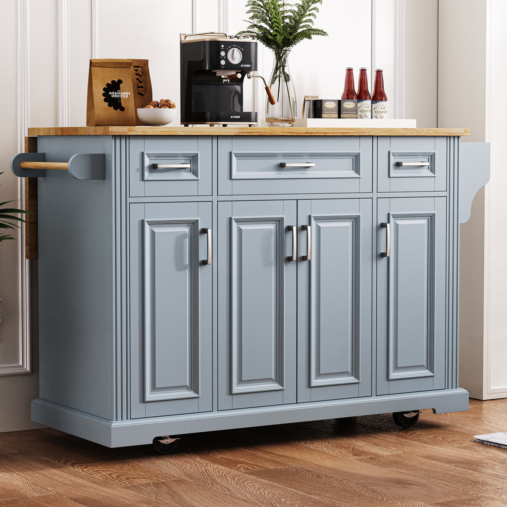 K&K 54-Inch Large Kitchen Island with Rubber Wood Drop Leaf