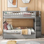 Full Over Full Bunk Bed with Trundle and Staircase