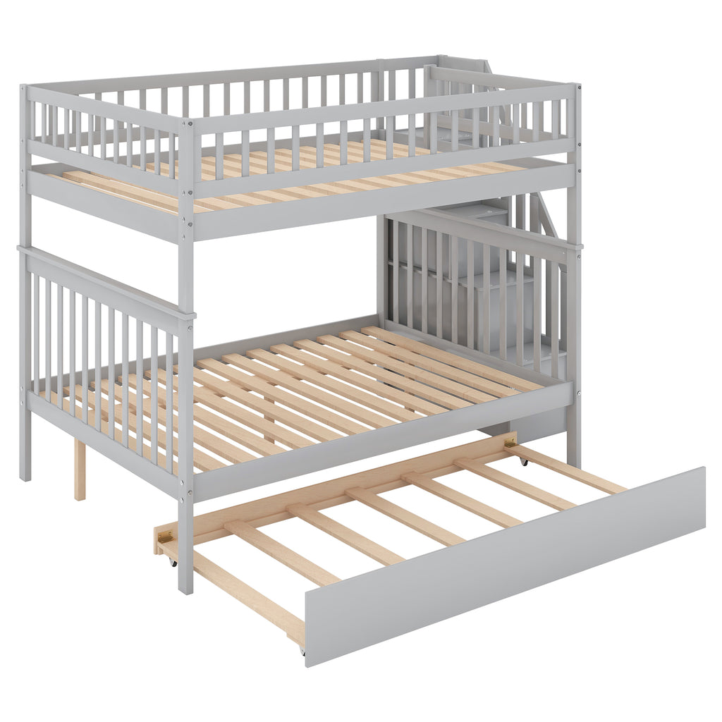 Full Over Full Bunk Bed with Trundle and Staircase
