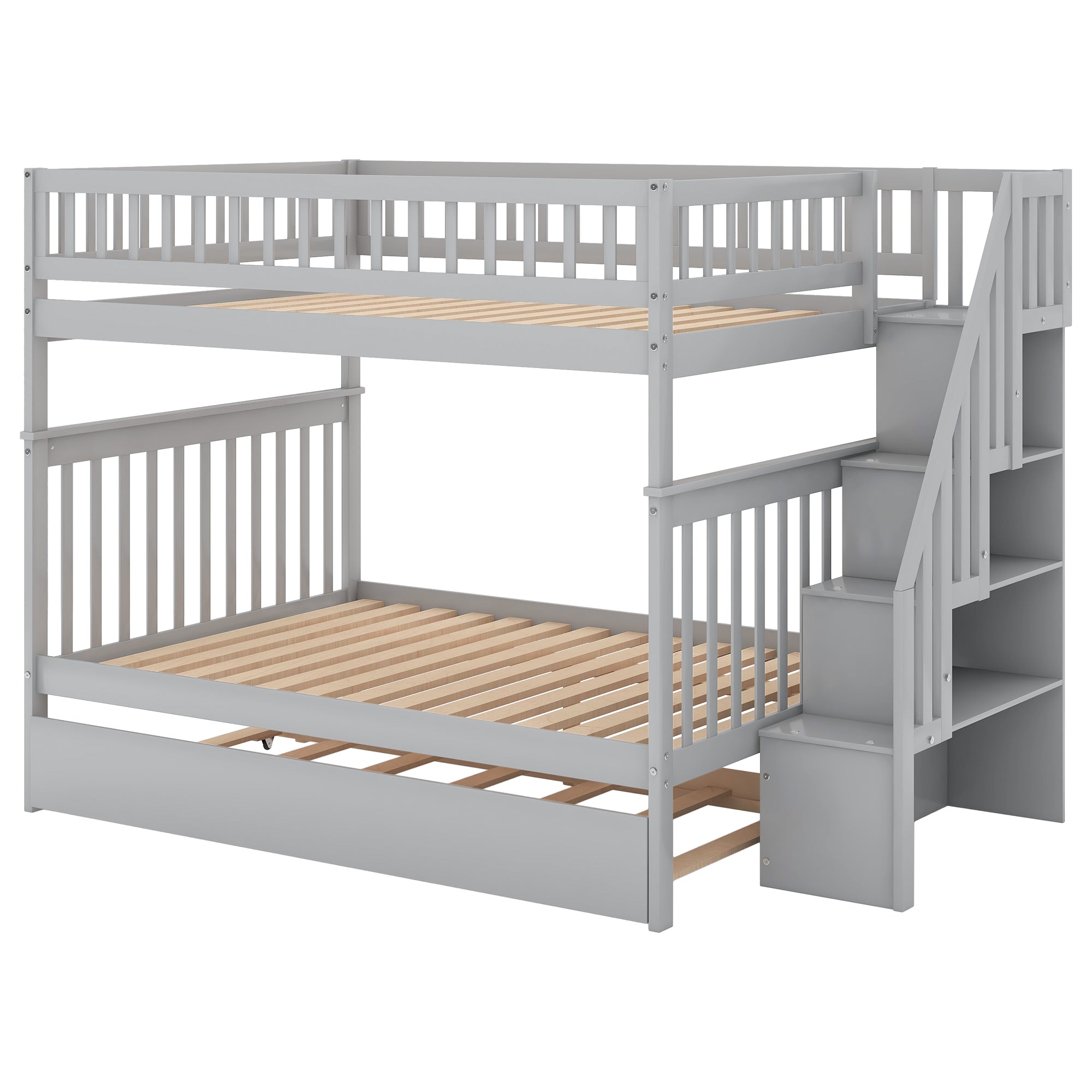 Full Over Full Bunk Bed with Trundle and Staircase