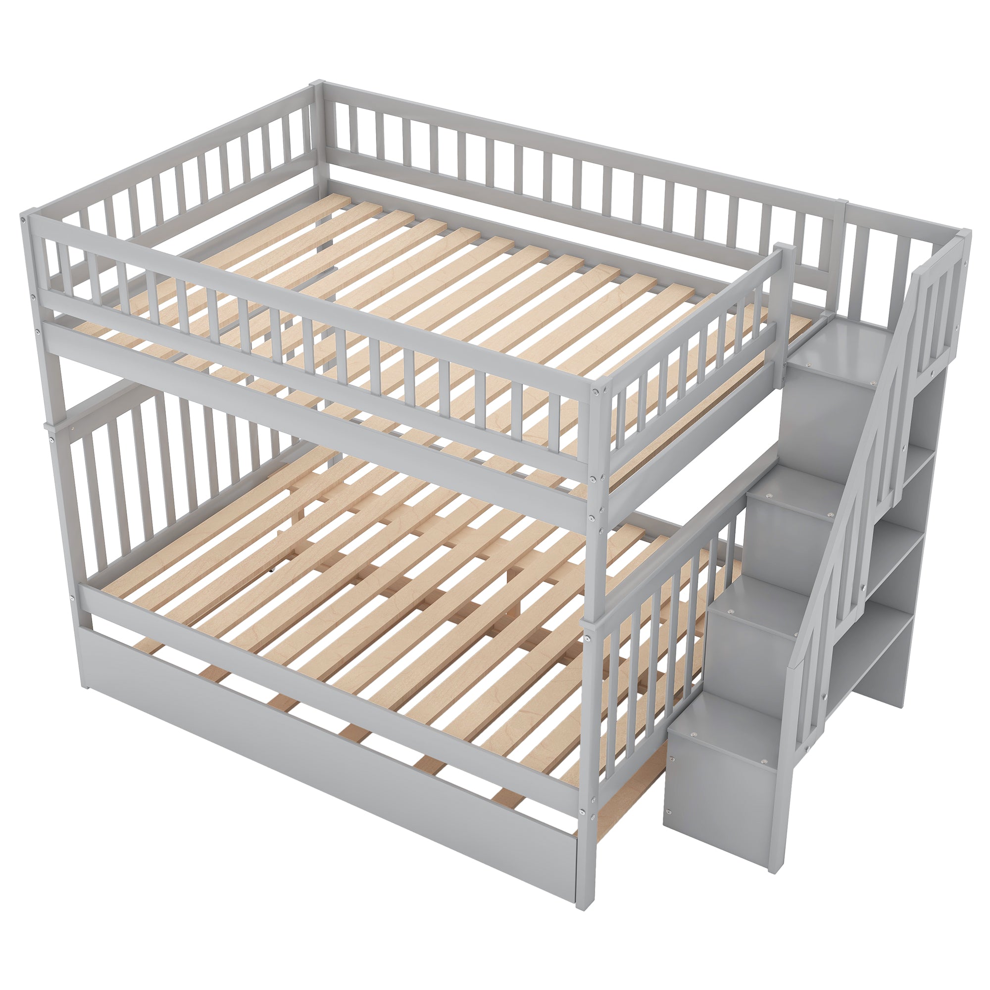 Full Over Full Bunk Bed with Trundle and Staircase