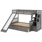 Twin Over Full Bunk Bed with Drawers, Storage and Slide