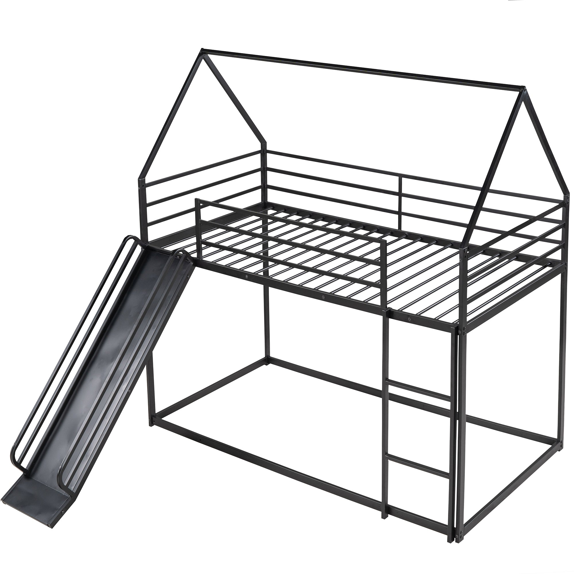 Twin Over Twin House Bunk Bed with Ladder and Slide