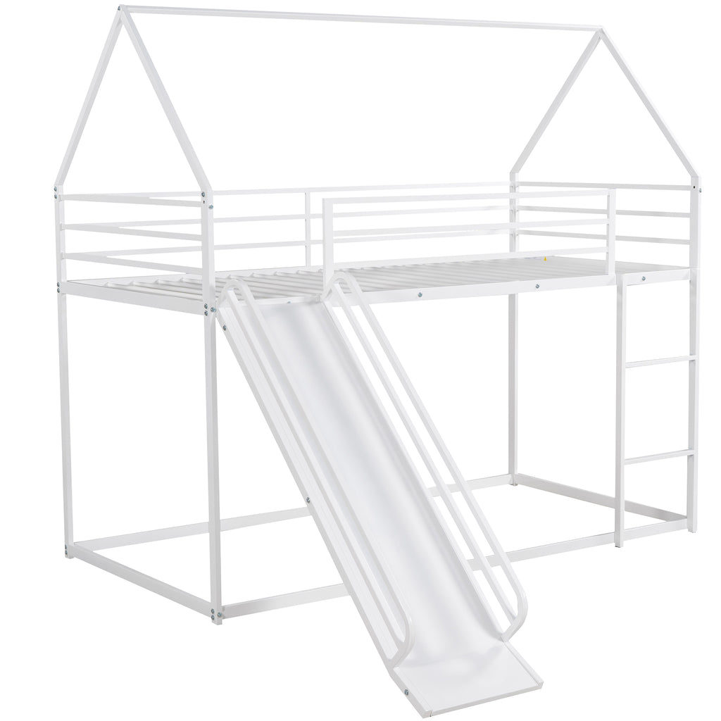 Twin Over Twin House Bunk Bed with Ladder and Slide