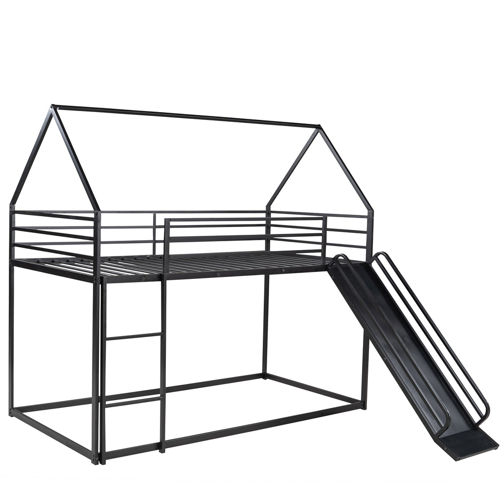 Twin Over Twin House Bunk Bed with Ladder and Slide