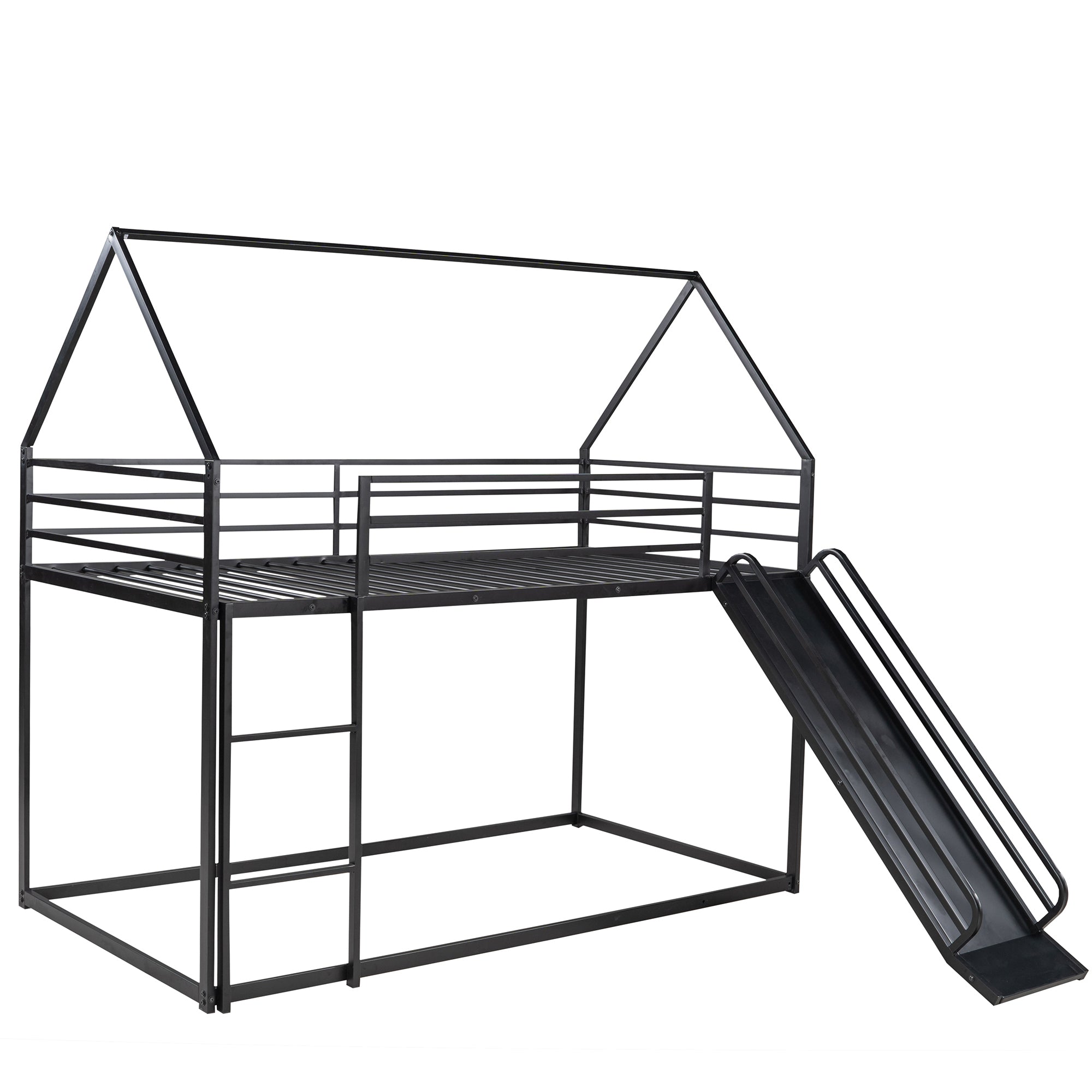 Twin Over Twin House Bunk Bed with Ladder and Slide