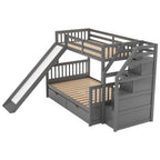 Twin Over Full Bunk Bed with Drawers, Storage and Slide