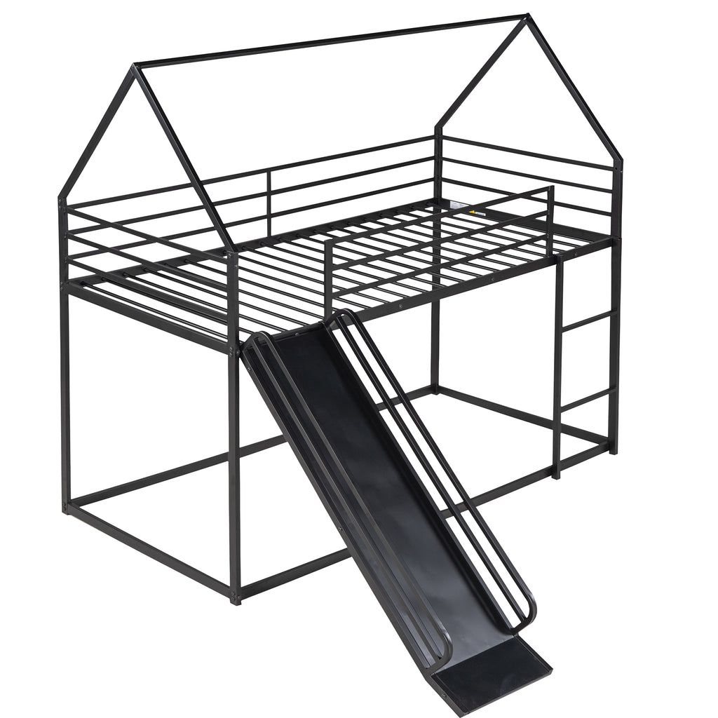 Twin Over Twin House Bunk Bed with Ladder and Slide