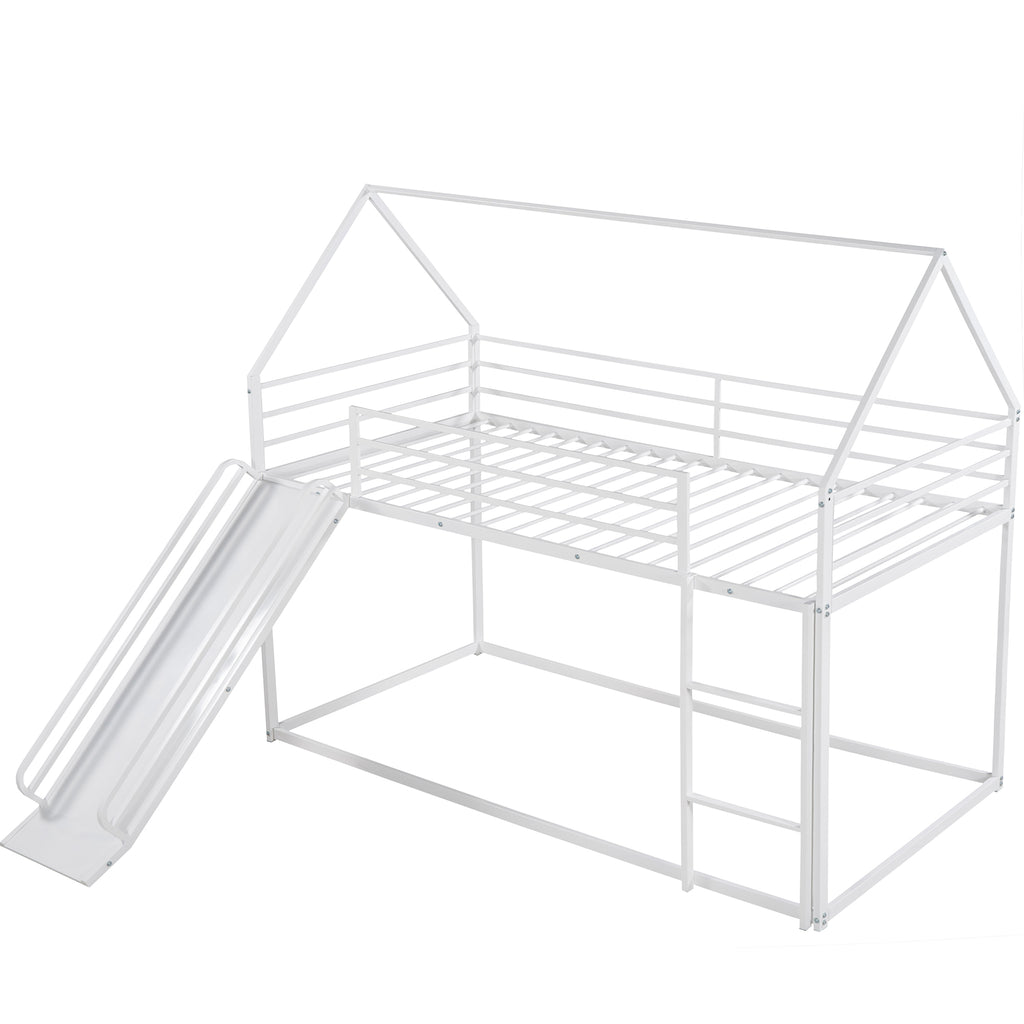 Twin Over Twin House Bunk Bed with Ladder and Slide