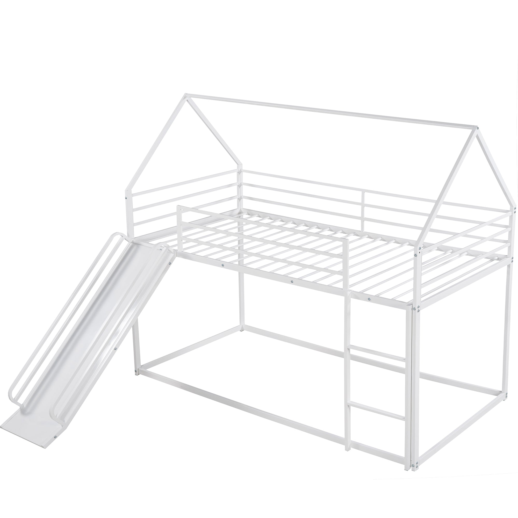 Twin Over Twin House Bunk Bed with Ladder and Slide