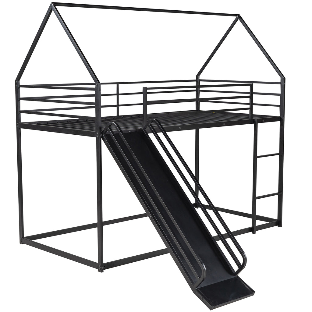 Twin Over Twin House Bunk Bed with Ladder and Slide