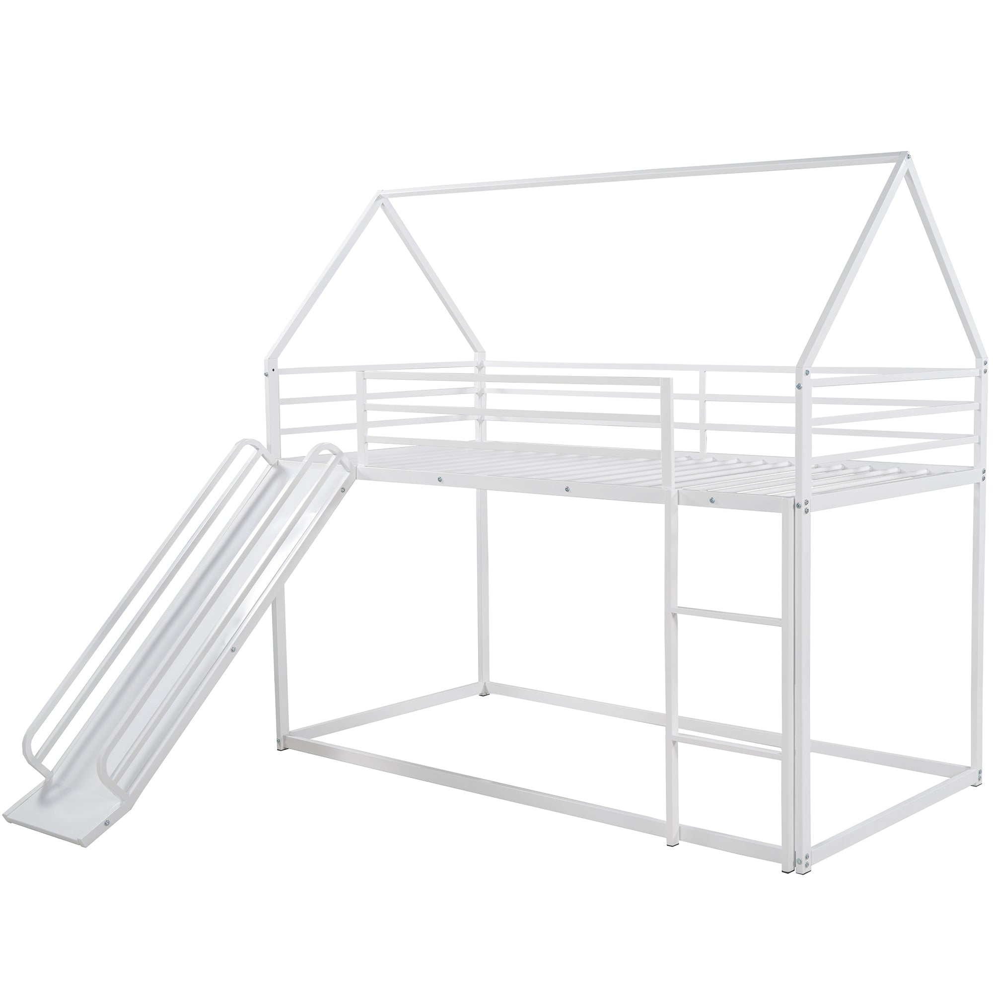 Twin Over Twin House Bunk Bed with Ladder and Slide