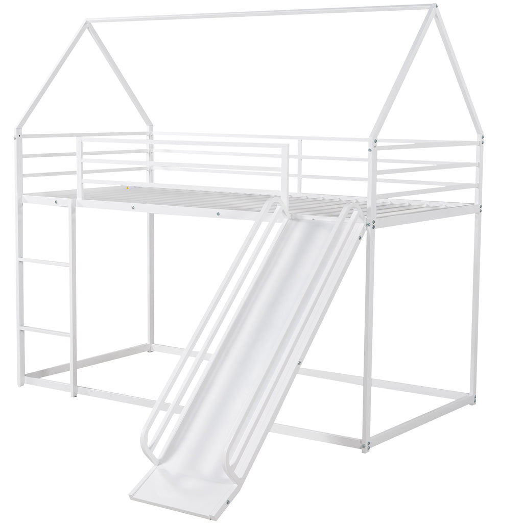Twin Over Twin House Bunk Bed with Ladder and Slide