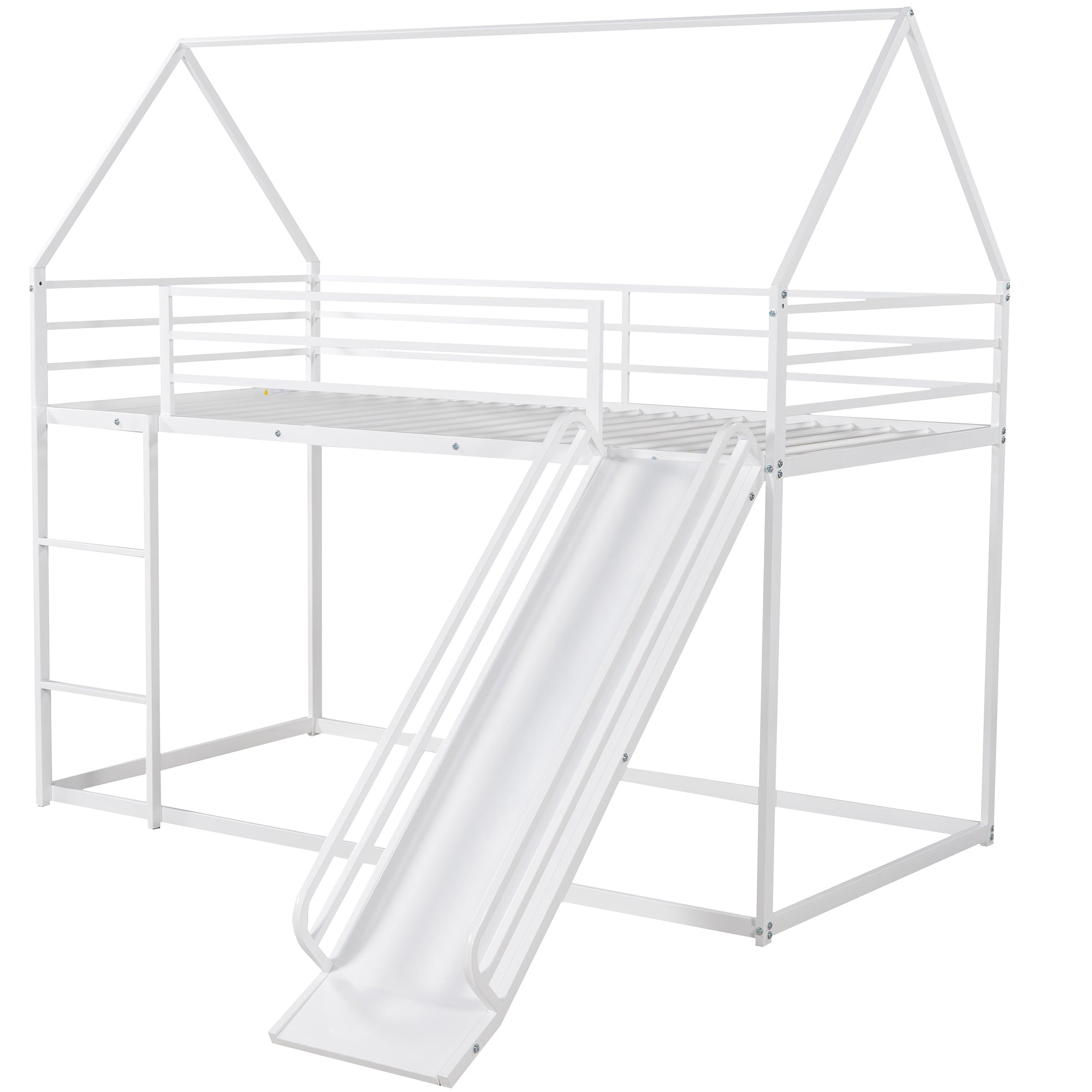 Twin Over Twin House Bunk Bed with Ladder and Slide