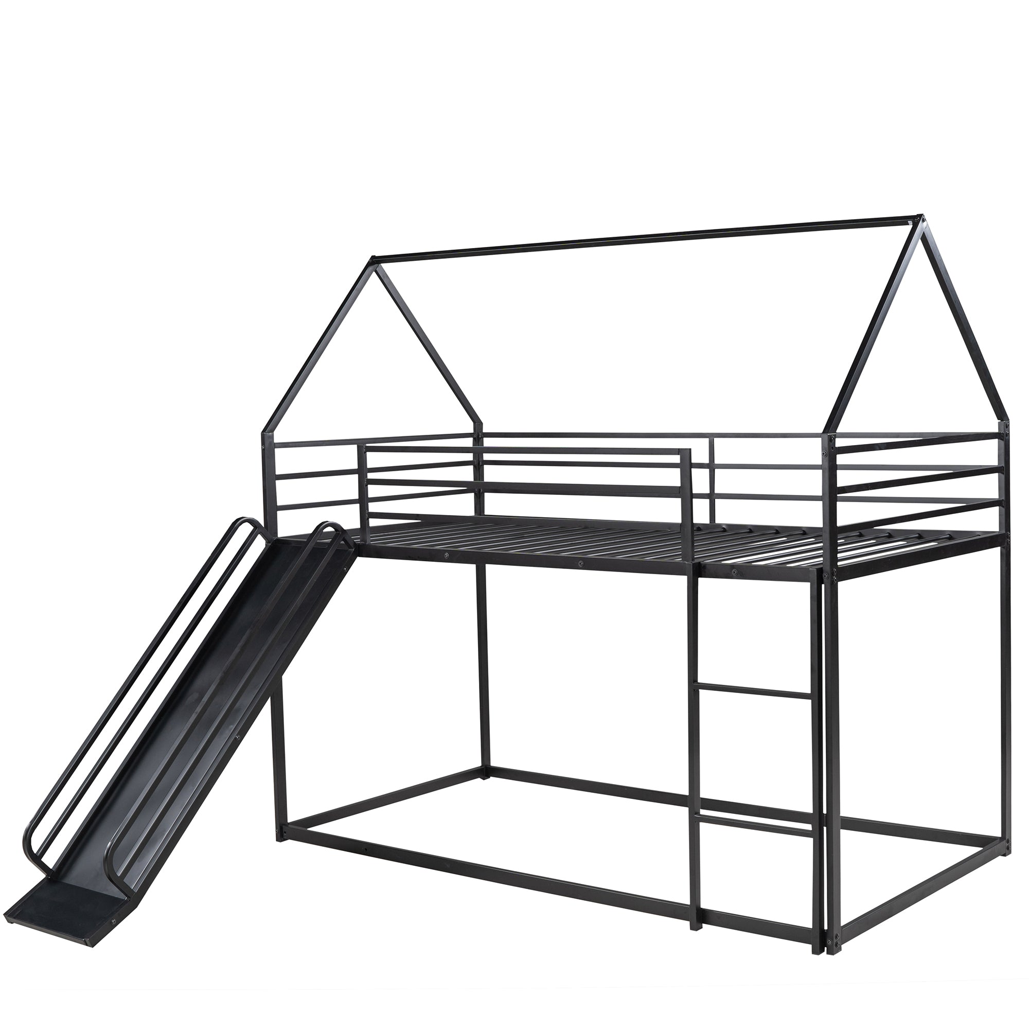 Twin Over Twin House Bunk Bed with Ladder and Slide