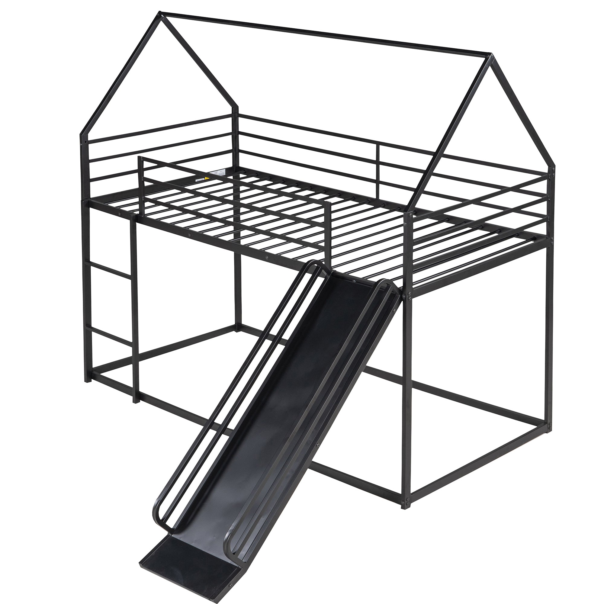 Twin Over Twin House Bunk Bed with Ladder and Slide