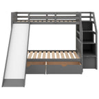 Twin Over Full Bunk Bed with Drawers, Storage and Slide