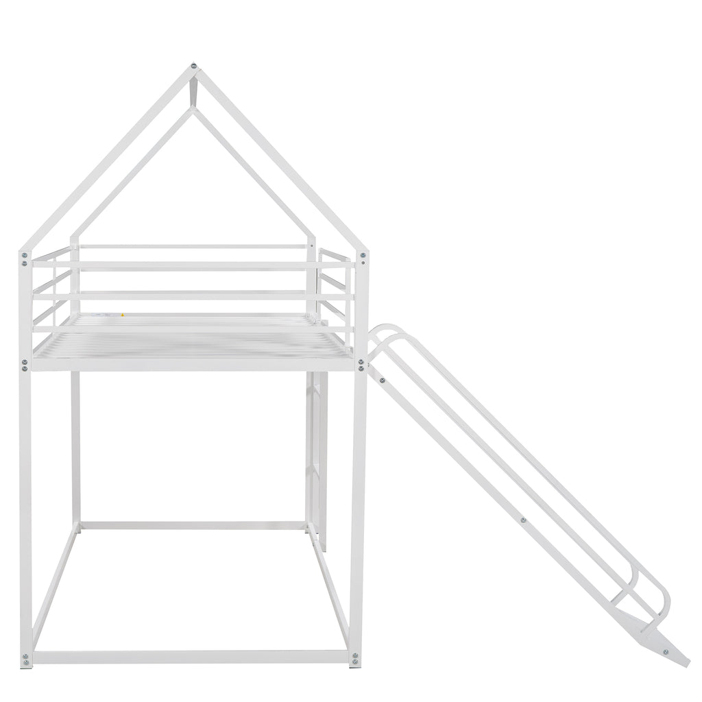 Twin Over Twin House Bunk Bed with Ladder and Slide