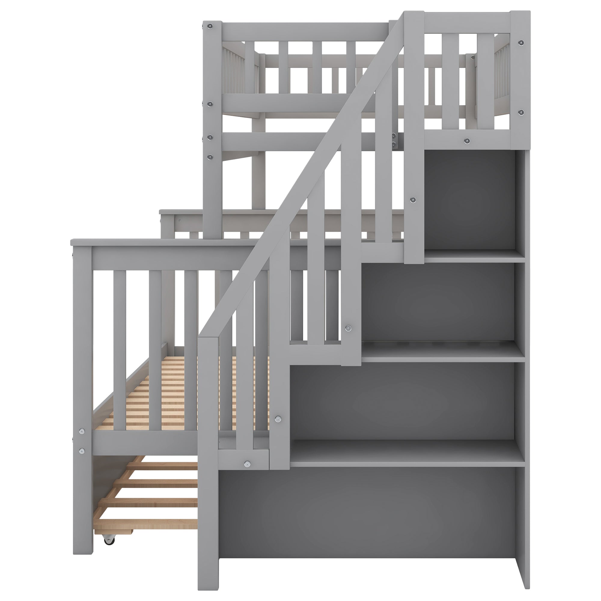Twin Over Full Bunk Bed with Trundle and Staircase