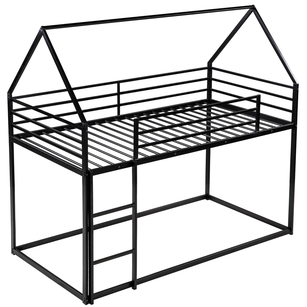 Twin Over Twin House Bunk Bed with Built-in Ladder