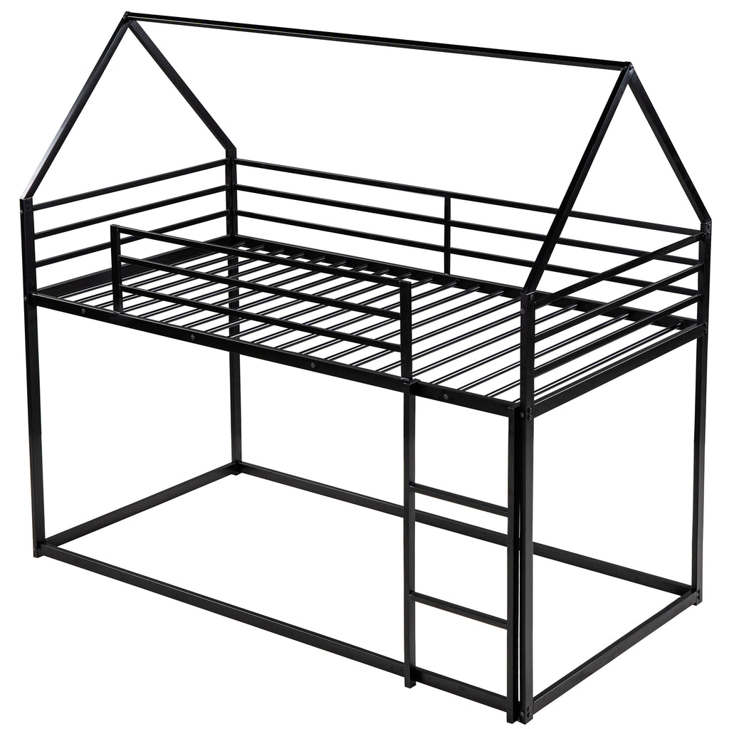 Twin Over Twin House Bunk Bed with Built-in Ladder
