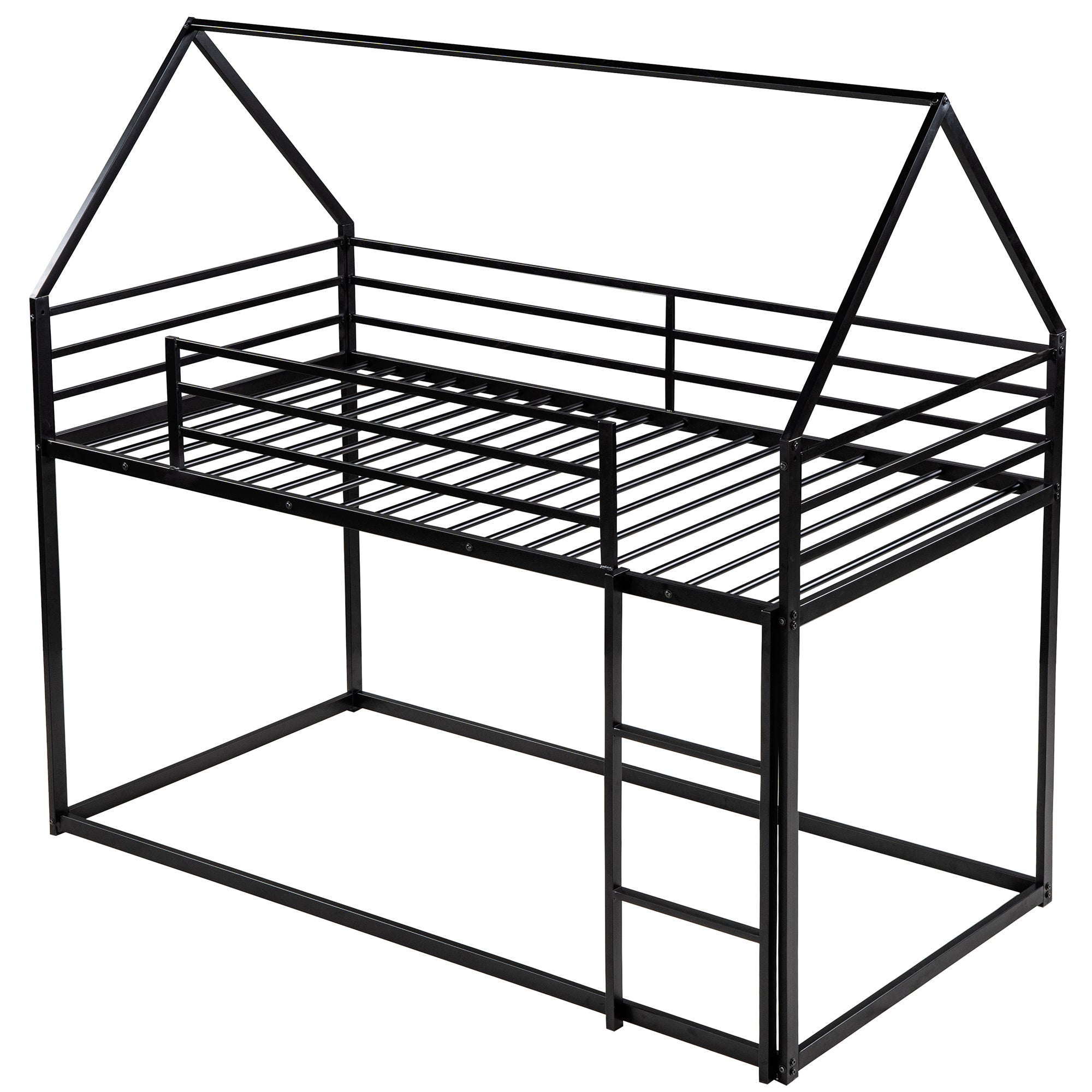 Twin Over Twin House Bunk Bed with Built-in Ladder