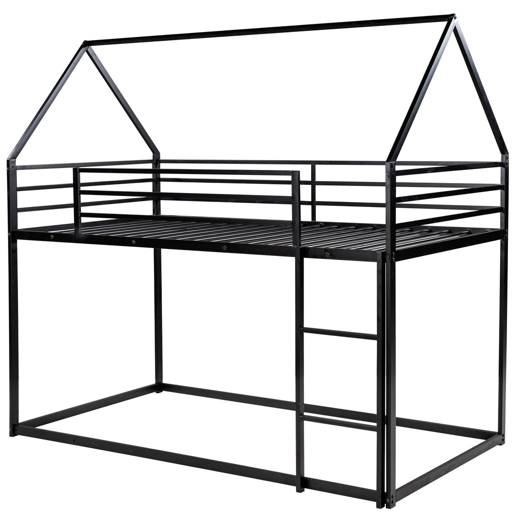 Twin Over Twin House Bunk Bed with Built-in Ladder