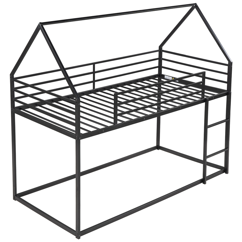 Twin Over Twin House Bunk Bed with Built-in Ladder