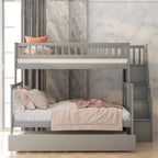 Twin Over Full Bunk Bed with Trundle and Staircase