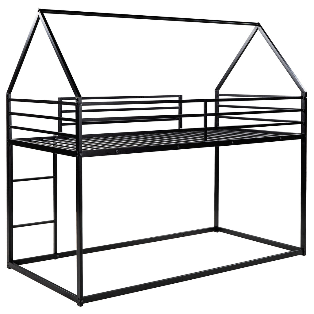 Twin Over Twin House Bunk Bed with Built-in Ladder