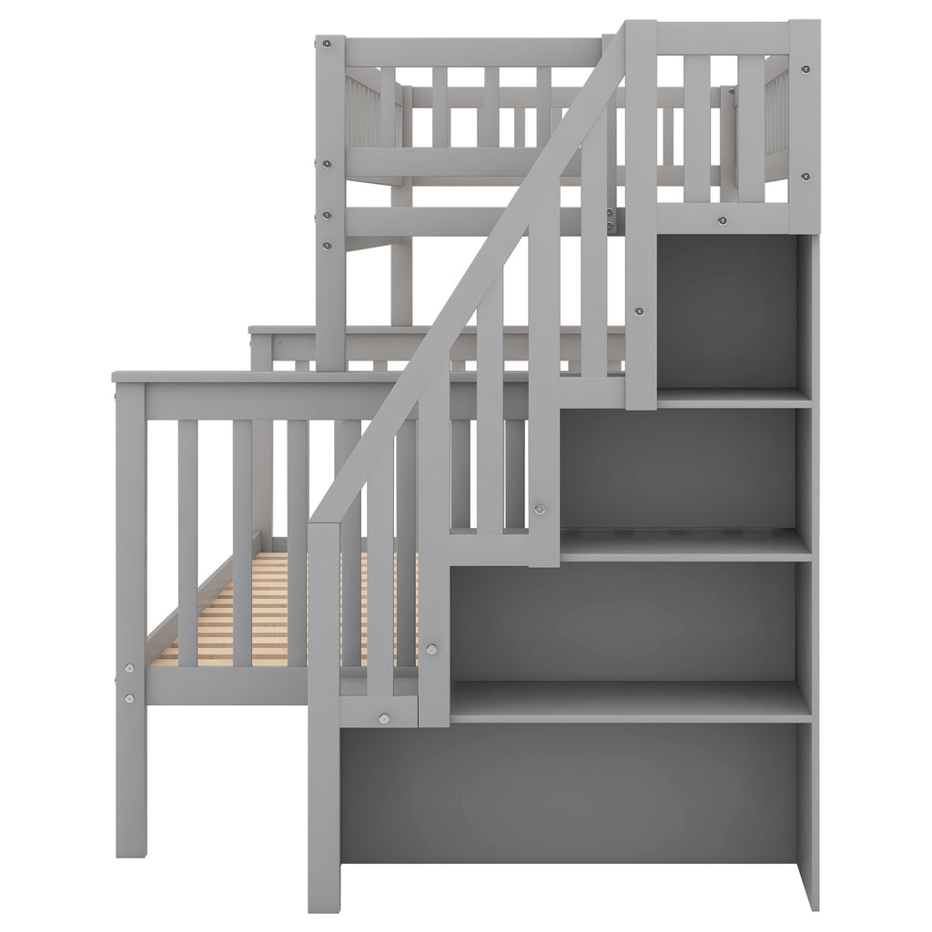 Twin Over Full Stairway Bunk Bed with Storage