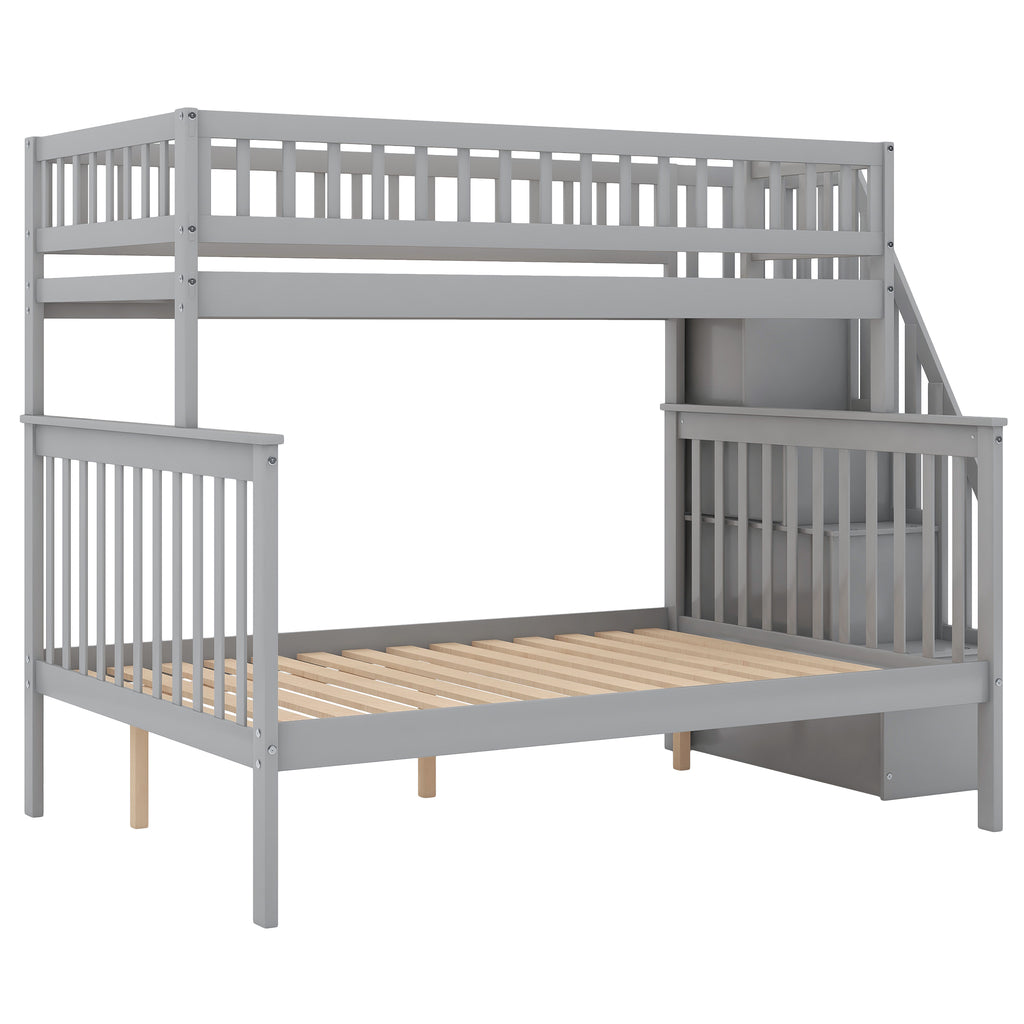 Twin Over Full Stairway Bunk Bed with Storage