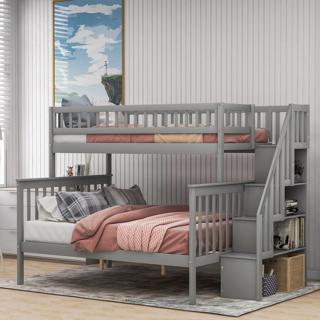 Twin Over Full Stairway Bunk Bed with Storage