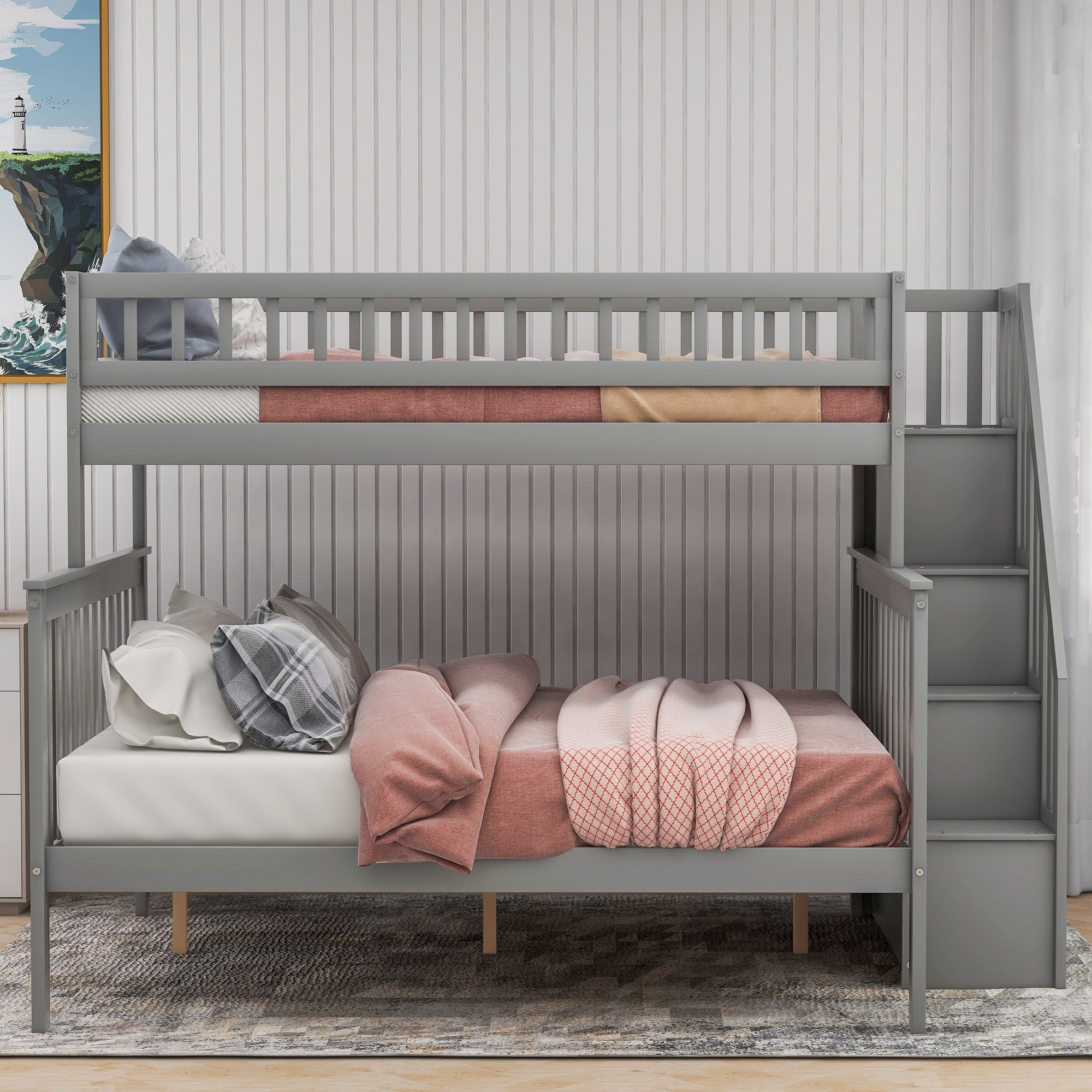 Twin Over Full Stairway Bunk Bed with Storage