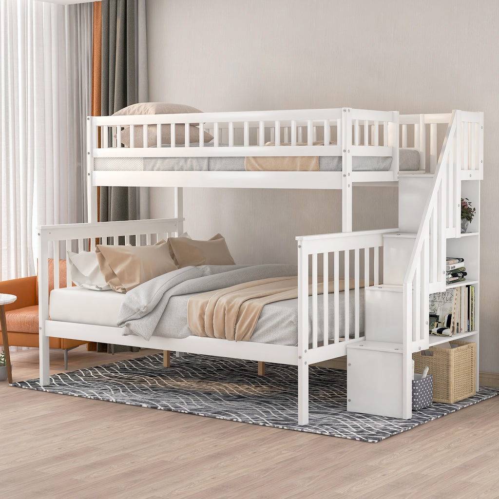 Twin Over Full Stairway Bunk Bed With Storage