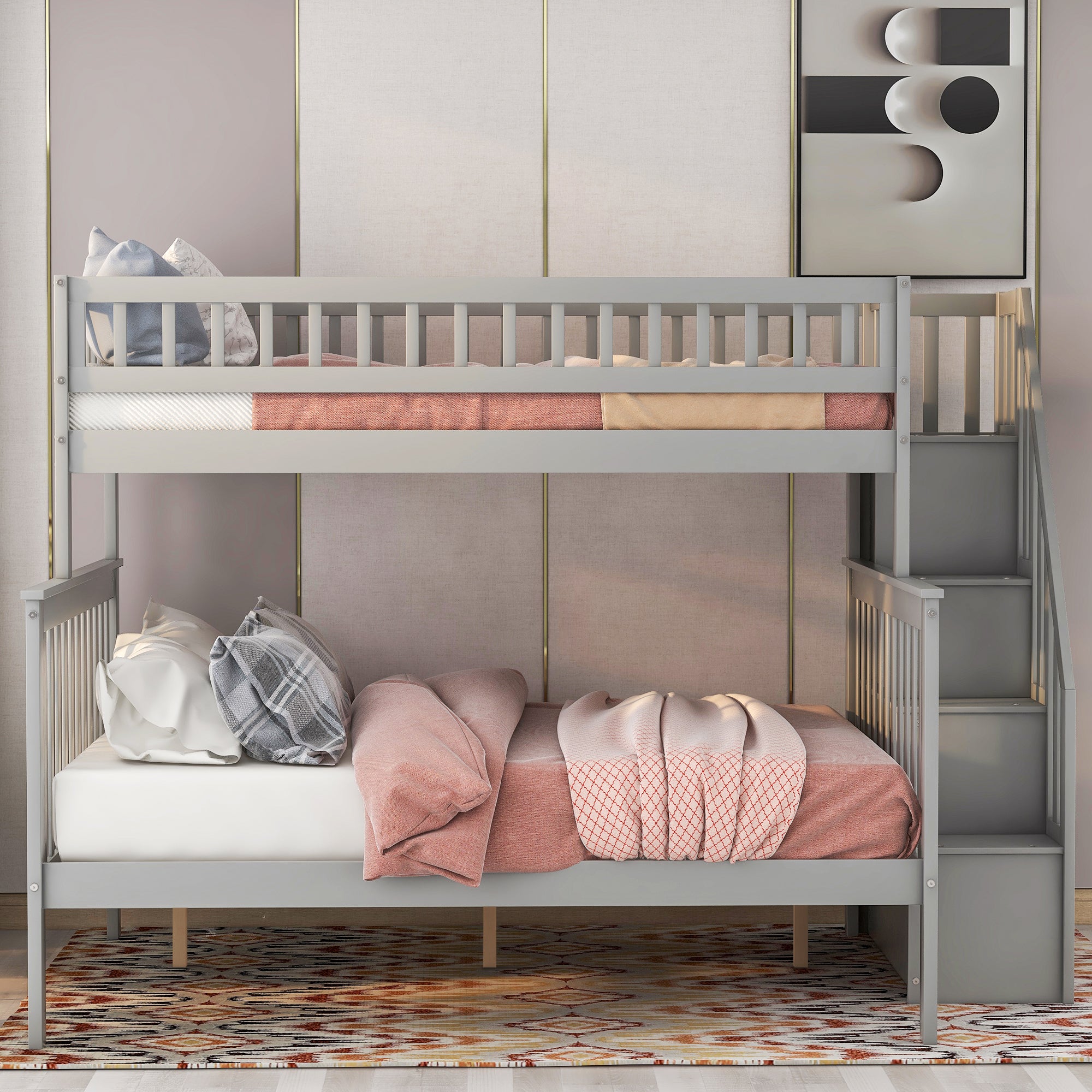 Twin Over Full Stairway Bunk Bed with Storage