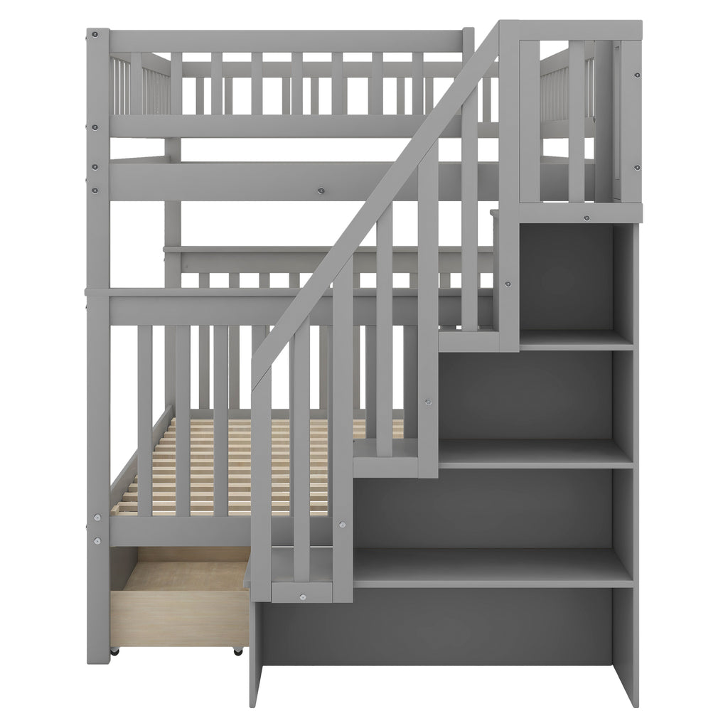 Full Over Full Bunk Bed with Two Drawers and Storage