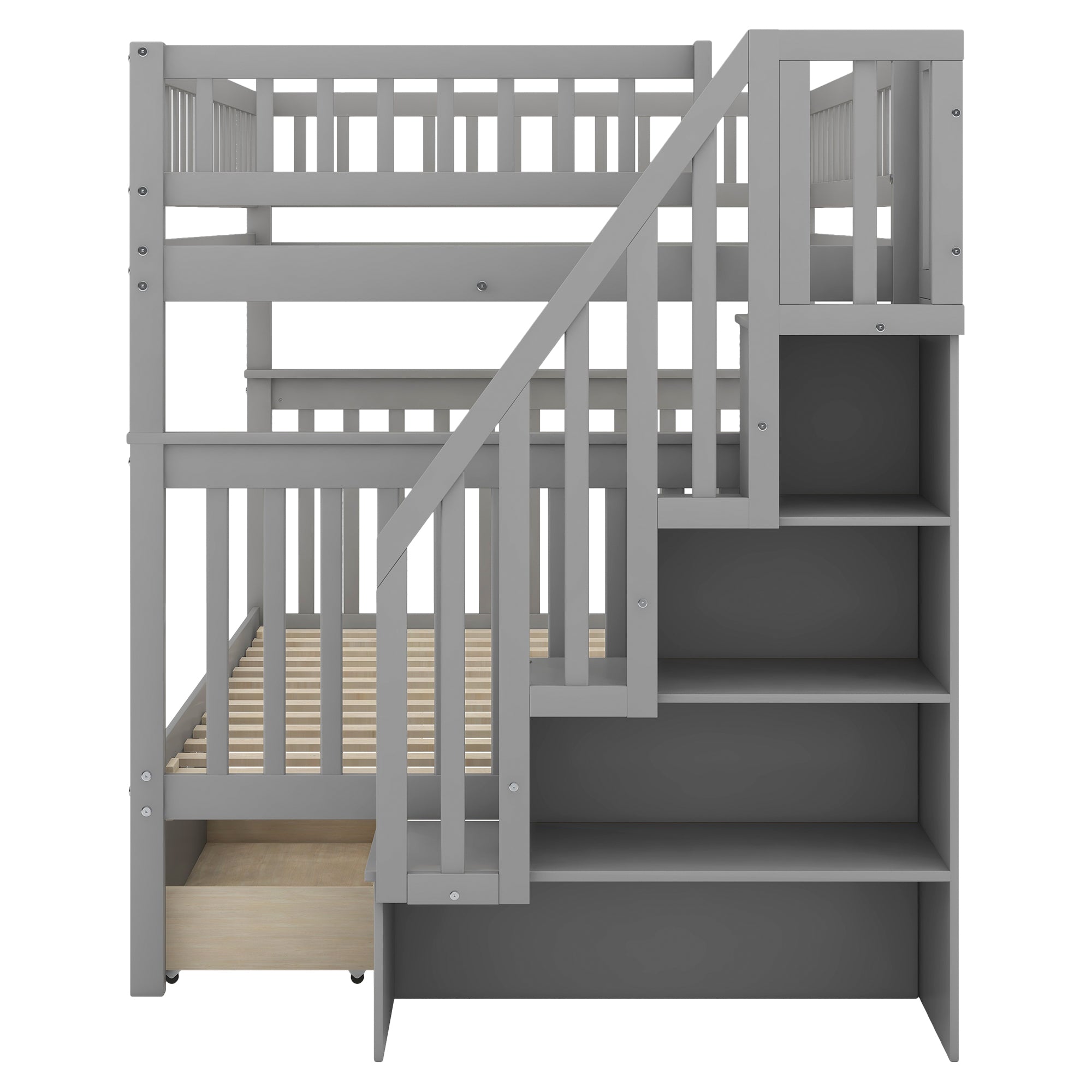 Full Over Full Bunk Bed with Two Drawers and Storage